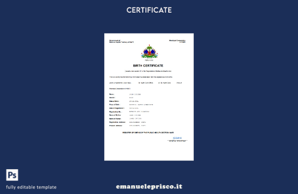 certificato di nascita dello stato di stato di Haiti in stile verificato Modello